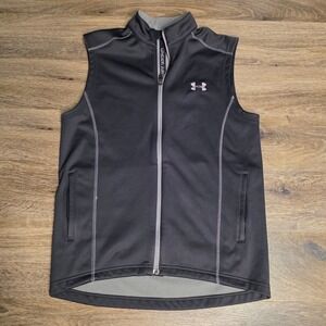 Under Armour Mens Full Zip Fleece Lined Athletic Vest Black Gray Small